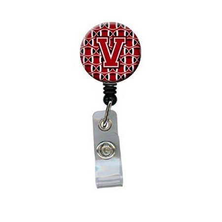 CAROLINES TREASURES Letter V Football Red, Black and White Retractable Badge Reel CJ1073-VBR